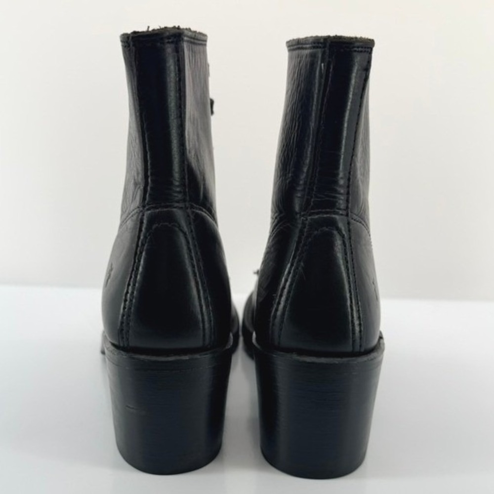 FRYE Sabrina 6G Black Leather Heeled Lace Up Boots Made in USA 8.5M 77029 Rare - Picture 3 of 7